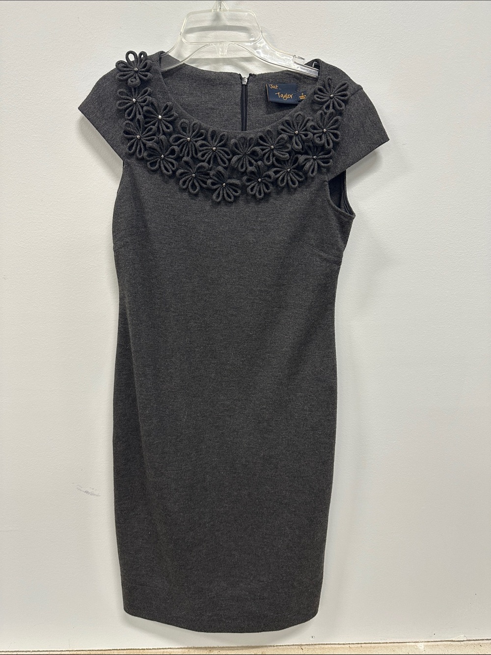 Just...Taylor Charcoal Midi Dress with Floral Collar Applique